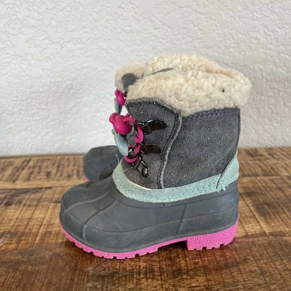 Cat & Jack Gray Letha Snow Boots Thermolite Genuine Suede 5/6